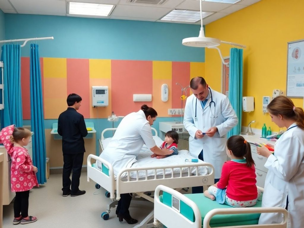 Spital pediatric în România cu copii și doctori.