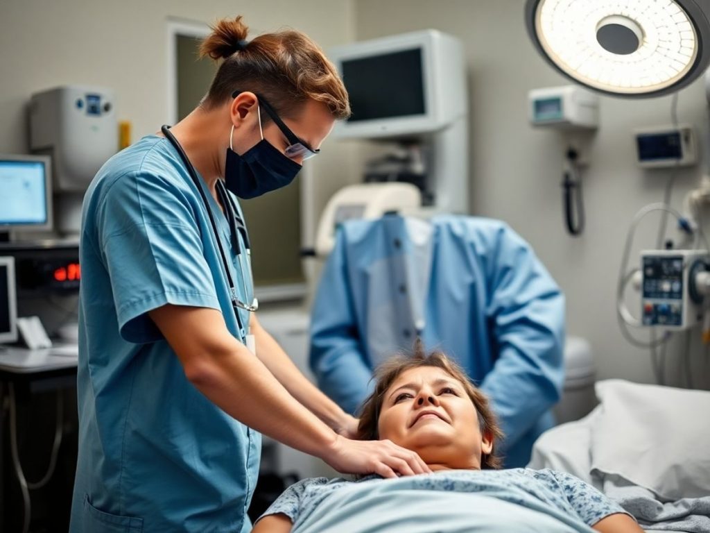 Medic în urgențe ajutând un pacient îngrijorat.