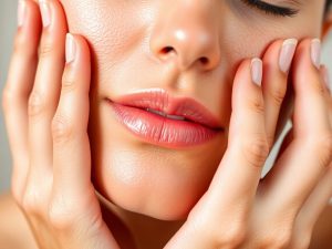 Persoană examinând pielea cu atenție.